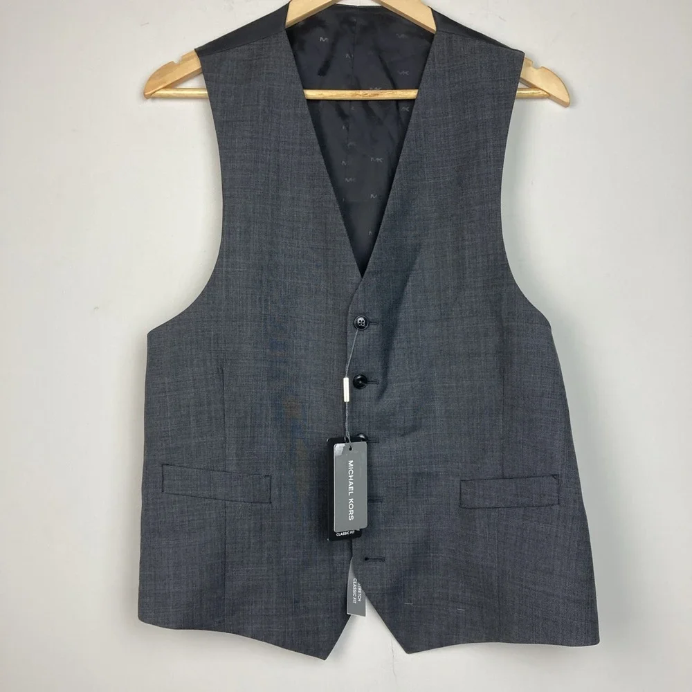 Michael Kors Mens Classic fit Button-Up Suit Vest Large Grey Stretch